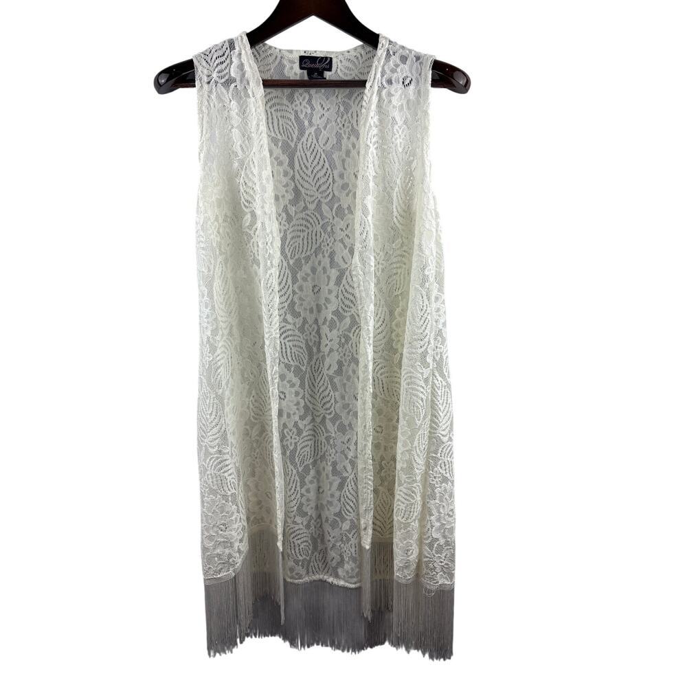 Women’s Questions Medium White Lace Vest w/ Fringe